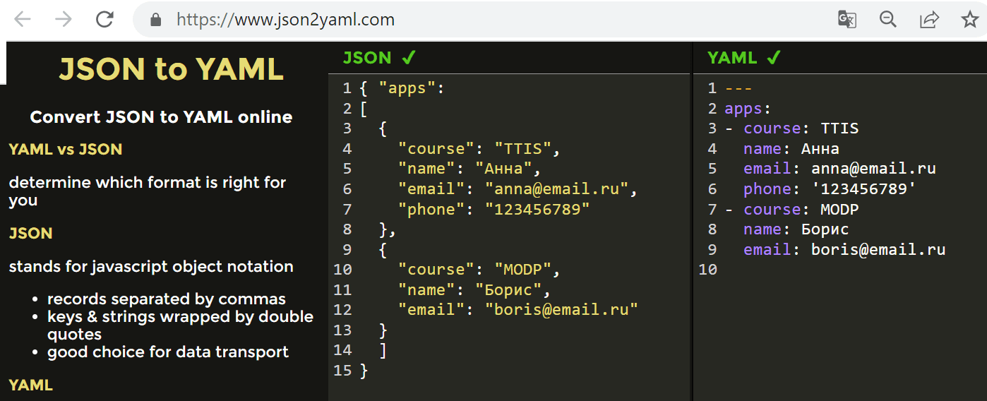 JSON YAML